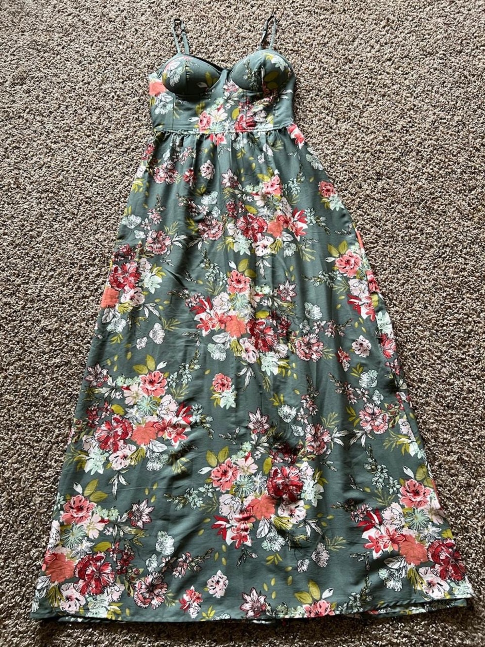 Floral Green Maxi Dress with Adjustable Straps